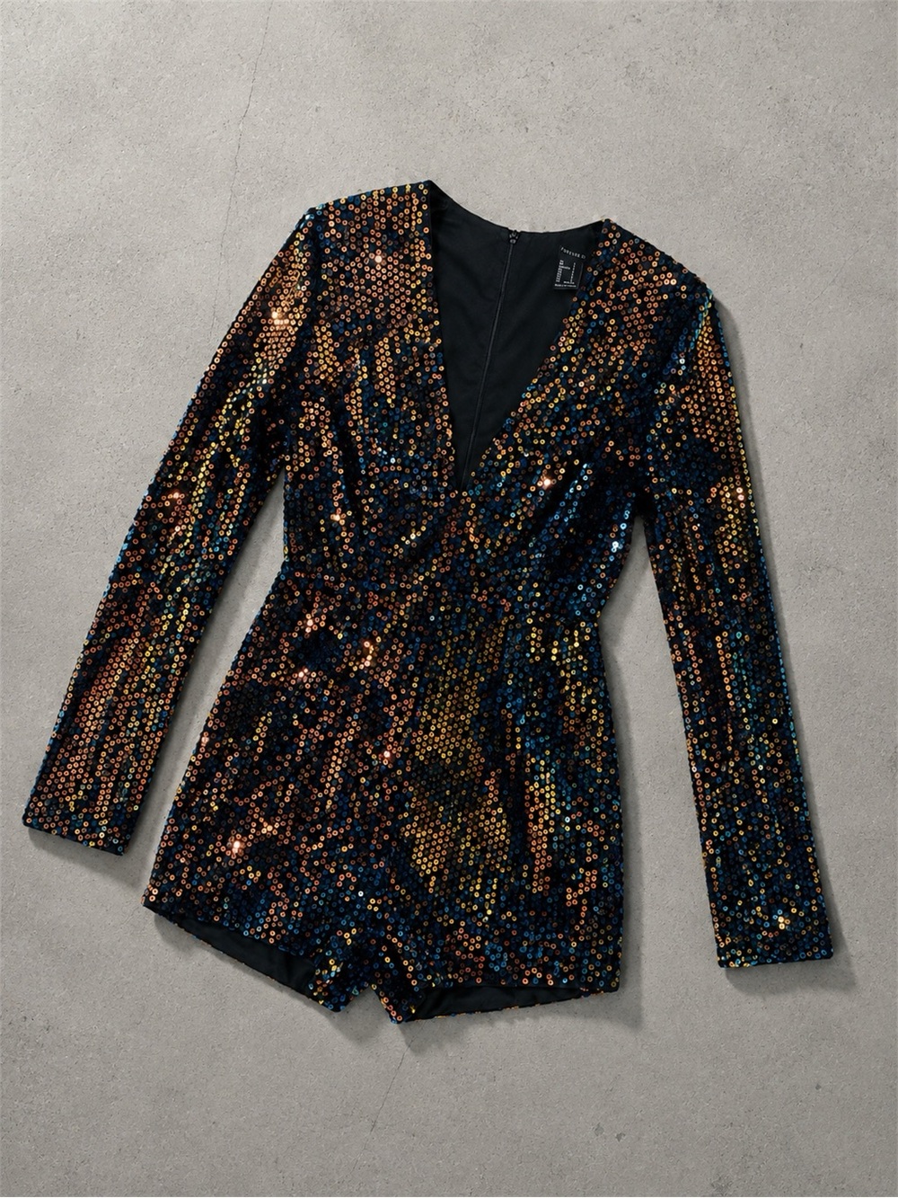 Black Sequin Long Sleeve Romper Party Playsuit
